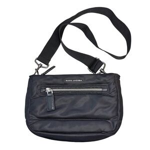 Marc Jacobs Black Nylon Crossbody Messenger Bag Leather Trim Silver Hardware